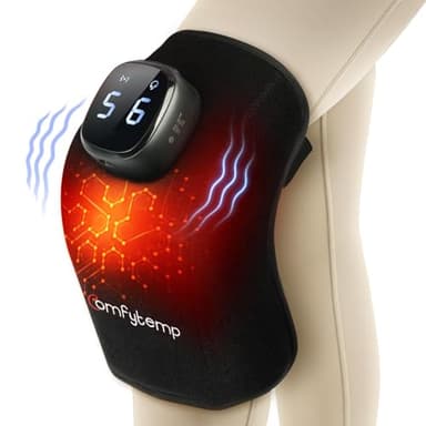 Comfytemp Coussin Chauffant Sans Fil pour Genou, Masseur de Genoux 3D pour le Soulagement de la Douleur, 9 Chaleur 5 Vibration 3 Intensité Enveloppe Chauffante pour Genou avec Contrôle APP