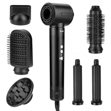 Saaf Brosse Sèche-Cheveux 7-en-1 – Set Airstyler 8 Pièces – Sèche-Cheveux, Brosse Bouclante, Brosse Lissante – Multistyler Hairwrap – Pour Femmes – Idée Cadeau – Noir – Outil Cheveux