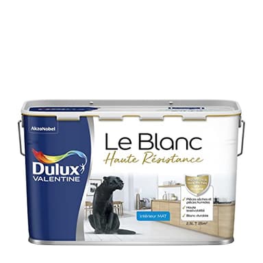Dulux Valentine Le Blanc Haute Resistance - Peinture Intérieure Murs, Plafonds et Boiseries - Pièces sèches et humides - Mat Blanc 2,5 L