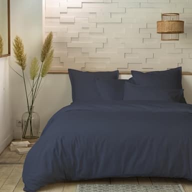 Parure de lit Housse de Couette avec taies d'oreiller 100% Percale de Coton 80 Fils Bleu - 220 x 240 cm
