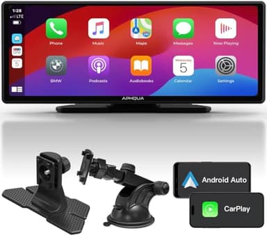 APHQUA Écran sans Fil 9,26" CarPlay Voiture pour Apple Car Play & Android Auto, Prise en Charge du Contrôle du Volant, Mirror Link, Bluetooth, Contrôle Vocal Google/Siri, Navigation GPS, AUX/FM - A96