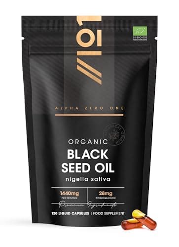 Huile de Nigelle Bio en Gélules 1440mg – 120 Gélules Véganes Molles – Haute Concentration 3X% Thymoquinone – Nigella Sativa d’Éthiopie – Cure de 2 Mois – Huile Vierge Pressée à Froid – par Alpha01