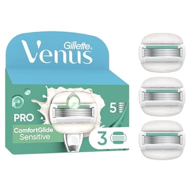 Gillette Venus Lot De 3 Recharges De Rasoir Pour Femmes Pro ComfortGlide Pour Peaux Sensibles, AUTHENTIQUES, Cartouche A 5 Lames, Bande Lubrifiante Avec Aloe Vera, Soin De La Peau Sèche Et Rasage Doux