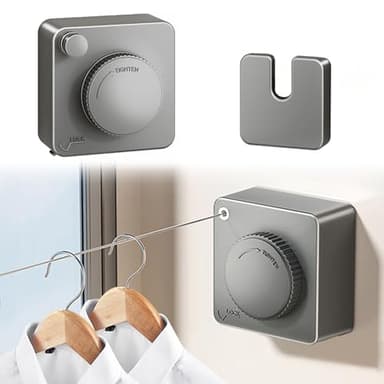 Feelhap Corde à Linge Rétractable,Étendoir à Linge pour Intérieur et Extérieur Fils à Linge de 4,8M en Acier Inoxydable,Gain de Place,Fil a Linge Extérieur Retractable pour Balcon,Salle de Bain(Gris)