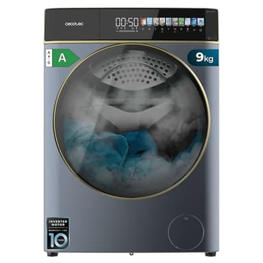 Cecotec Lave-linge 9Kg Chargement Frontal Autodose Bolero DressCode 9900 Autodose Inverter FullColor Ice Blue A. Finition Bleue 1400 Tr/min, Écran 10,3", Inverter, SteamMax, Classe A