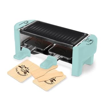 LITTLE BALANCE 8617 Raclette Duo Meuuh…!, Appareil à raclette 1/2 personnes, Grill amovible, 2 spatules + 2 planchettes, Sans PFAS, Antiadhésif, 320 W, Vert d'eau