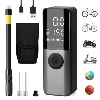 GPUTEK Pompe a Velo Electrique, Mini Pompe Velo 150psi avec Manomètre Numérique, Bike Pump avec Accessoires de Valve Presta, Schrader, Dunlop pour Vélo de Route, VTT, Vélo électrique, Moto