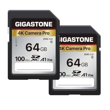 [5 Ans Récupération de données Gratuite] GIGASTONE 64Go Lot de 2 Carte SD, 4K Camera Pro, Vitesse jusqu'à 100 Mo/s, A1 V30 SDXC 4K UHD Video pour Canon Nikon Sony Kodak Panasonic, avec 2 Mini étuis