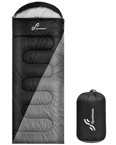 Sac de Couchage extérieur pour Le Camping : Sportneer 3-4 Saisons Sac de Couchage 220 x 81 cm Portable Ultra léger Chaud Sacs de Couchage d'été pour Enfants et Adultes pour Trekking Voyage, Noir +