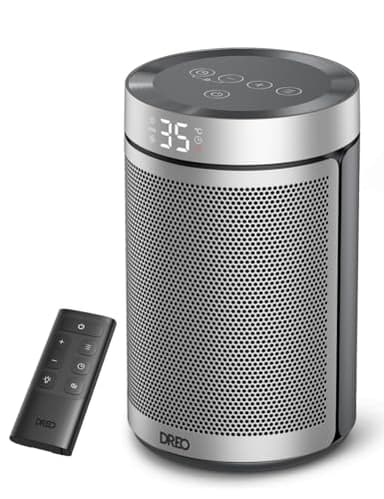 Dreo Chauffage Électrique Économique 34 dB Silencieux, Radiateur Céramique PTC 1500W avec Thermostat, Protection Surchauffe et Basculement, Minuterie 12H, Convecteur pour Chambre, Atom 316 Argent