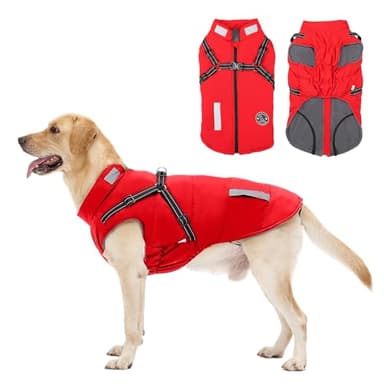 Manteau Chien avec Harnais Intégré, Manteaux d'hiver pour Chien Chaud en Polaire Impermeable, Veste Hiver avec Réfléchissante pour Petits, Moyens et Grands Chiens