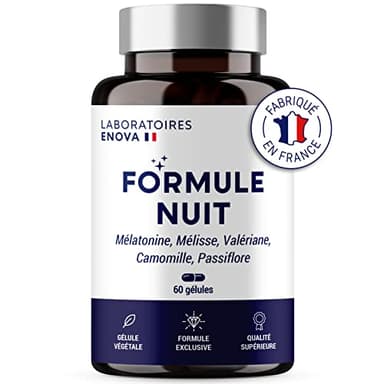 FORMULE NUIT | Mélatonine 1,9 mg + Plantes : Valériane, Mélisse, Camomille, Passiflore | Complément Alimentaire pour Dormir 100% Naturel | 60 nuits de Sommeil Naturel | Fabriqué en France