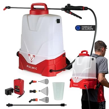PULMIC Pulvérisateur Electrique Rechargeable 15L, Pulvérisateur à Batterie à Dos pour Jardin et Toiture, 7h d'Autonomie, Compatible Lance Télescopique - 3 Buses Incluses, Pulvérisateur Haute Porté