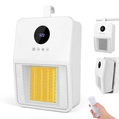 GuKKK Radiateur Soufflant Céramique 1500 W, Chauffage d'Appoint avec thermostat réglable, Montage Mural Chauffage Soufflant Salle de Bain, 3 Réglages de Température, Chauffage pour Chambre Blanc