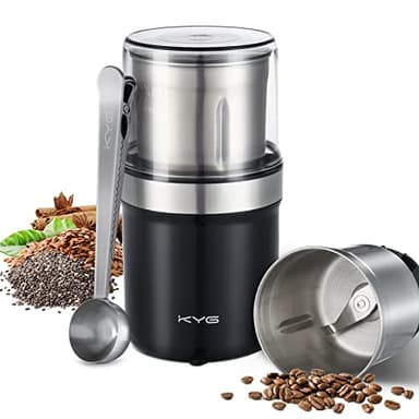 Moulin à Café Électrique KYG pour Graines, Poivre, Graines de Lin avec Bol Amovible, Moulin à Épices 300W, Tasse en Acier Inoxydable Lavable