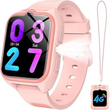 IOWODO Montre Connectée Enfants 2025 | 4G LTE avec Carte SIM | GPS Traceur + SOS Appel Urgence | Batterie | Appels Vidéo et Chat Vocal |Mode école et Zones de Sécurité | pour Garçons et Filles