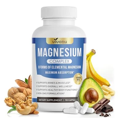 VivoNu Magnésium Bisglycinate | Magnésium Complexe 8 en 1, Haute Teneur 1000mg /j | 90 Gélules Vegan | Sommeil, Stress, Fatigue - Absorption Maximale & Assimilation Facilitée
