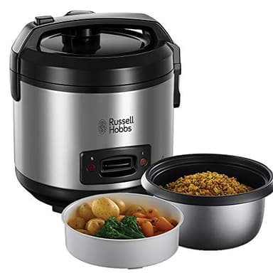 Russell Hobbs Cuiseur de Riz [2en1 - Simple & Rapide] Classic (1,2L, Panier Vapeur, Couvercle Verrouillable, Maintien au Chaud Auto, Bol Antiadhésif Amovible) 27080-56 (Exclusivité Amazon)