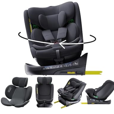 YAZOCO Siège auto bébé, I-SIZE 40-150 cm, 360° pivotant 0 à 36 kg évolutif, dès la naissance et jusqu'à 12 ans environ, Groupe 0/1/2/3, Isofix, RWF, FWF, Protections latérales sièges (Noir)