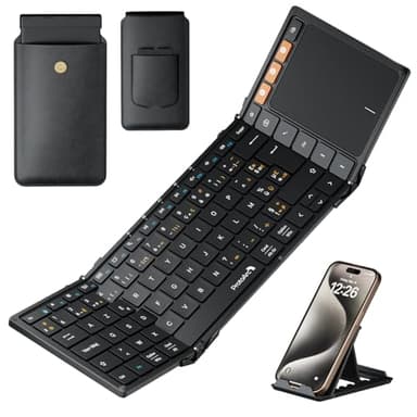 ProtoArc XK01 TP Clavier Bluetooth Pliable, AZERTY Clavier sans Fil Portable avec Pavé Tactile pour Voyage, Clavier iPad pour iOS, Microsoft Surface, Android, Windows Tablette - Noir