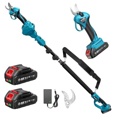 Seesii Secateur electrique avec Perche, Portée de 4,57 m, Secateur Telescopique Electrique & Sécateur à Batterie 2-en-1, 33 mm Sécateur Électrique sans fil, 2x2.0 Ah Batteries, 600 W Moteur Sans Balai