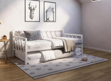 DecoInParis Lit Banquette gigogne en métal Blanc Torry 90 x 190 cm