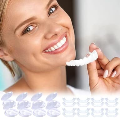 Prothèse Dentaire Sourire Parfait - 8 Paires Facettes Haut et Bas, Faux Dentier avec Brosse Interdentaire