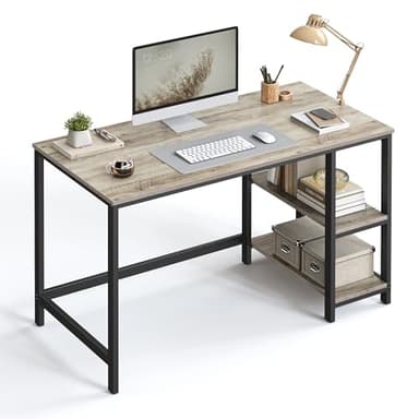 VASAGLE Bureau avec Rangement, Table d’Ordinateur, avec 2 Étagères Réversibles, Poste de Travail, pour Télétravail, Salon, Cadre en Acier, Style Industriel, Grège Chiné et Noir d'Encre LWD47MB