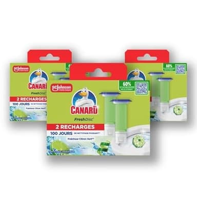 Canard WC Fresh Disc Fraîcheur Citron Vert - Nettoie à 360° - Emballage 100% Carton - 6 Recharges