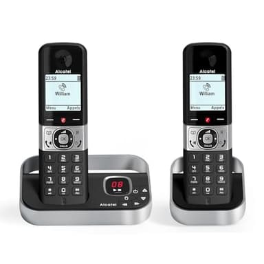 ALCATEL F890 Voice Duo - Téléphone Fixe Sans Fil DECT Avec Répondeur - Écran Graphique Haute Résolution - Mains Libres - Blocage Des Appels - Sonnerie VIP - Répondeur 50 Min - 2 Combinés - Noir/Gris