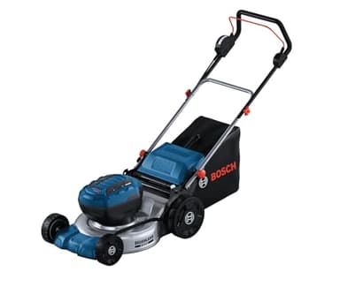 Bosch Professional 18V System tondeuse à gazon sans-fil GRA 18V2-46 (largeur coupe : 46 cm, réglage de hauteur dans 6 positions, sac ramassage en toile 60 l, 2 clés coupe-circuit, bouchon mulching)
