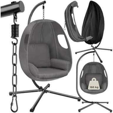 tectake® Fauteuil Oeuf Suspendu Chaise Balancoire Cocooning Pliable, Confortable & Résistant, Fauteuil Relax avec Structure en Acier, Coussin Épais & Housse de Protection