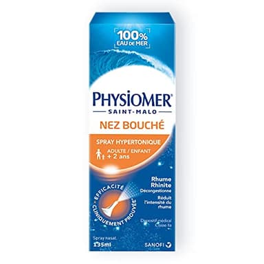 Physiomer Spray Hypertonique - Spray nasal 100% eau de mer - Dispositif médical - Nez Bouché - Décongestionne et réduit l'intensité du Rhume – à partir de 2 ans - Format 135 mL - Sans conservateur