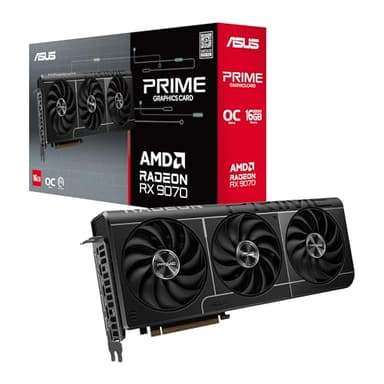ASUS Prime Radeon RX 9070 OC Edition – Carte Graphique (16GB GDDR6, PCIe 5.0, HDMI, DisplayPort 2.1, 2.5-Slot, Ventilateurs axiaux à Double roulement à Billes, Double BIOS)