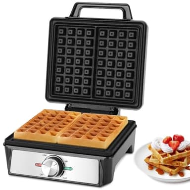 Aigostar Gaufrier pour 2 Gaufres Belges, 1600W, Plaques Profondes Antiadhésives, 20,2x17,2x2 cm, Gauffrier avec Température Réglable, Indicateur LED, Design Compact en Acier Inoxydable, Sans BPA