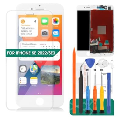 Pour iPhone SE (2022) Ecran LCD Pour iPhone SE3 Ecran de Remplacement Pour iPhone SE (3ème génération) Numériseur Tactile A2783 Kits de Réparation (Sans Cadre) (Blanc)