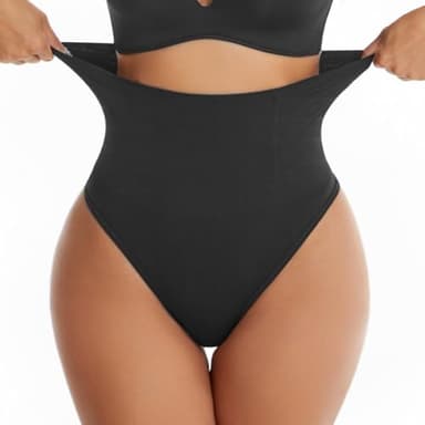 DiULi Culotte Gainante Femme Taille Haute -Nylon Thong Panty,Pantalon Gainant sans Coutures,Sculptant en Ventre Plat Invisible Culottes,Noir,L