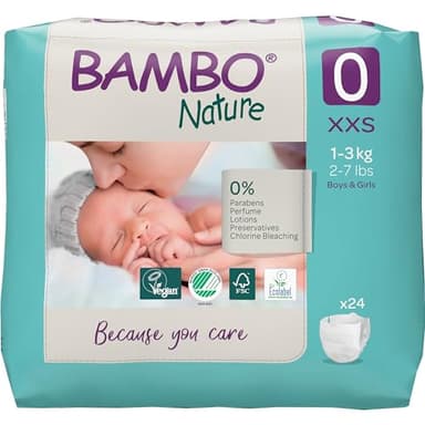 Bambo Nature Lot de 24 couches écologiques de qualité supérieure, taille 0 (1-3 kg) - XXS