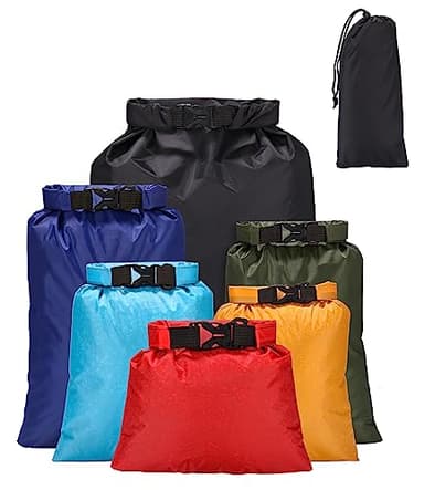 Jissta 6 Pcs Sac Étanche Léger 1.5/2.5/3/3.5/5/8L,Sac à Sec Imperméables,Étanche Léger et Imperméable Combo Sac à Sec Submersible,pour Cyclisme Kayak Pêche Randonnée Campin Couleur Mixte