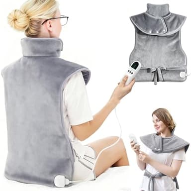 MULEVIP Coussin Chauffant dos 61 x 94 cm Coussin Chauffant Cervicales avec 9 Niveaux de Chaleur, 4 Réglages de Synchronisation,Tissu Doux,Arrêt Automatique, Lavable en Machine - Gris