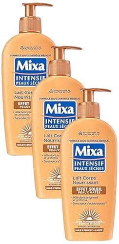 Mixa Intensif Peaux Sèches - Lait Corps Nourrissant Effet Soleil - Autobronzant - Hâle Doré Naturel Progressif et Uniforme - Peaux Mates - Hypoallergénique - 250ml (Lot de 3)