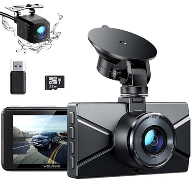 WOLFANG 2.5K Dashcam Voiture Avant Arrière, 1440P+1080P FHD Camera Embarquée Voiture, IPS 3" Camera Voiture Grand Angle de 170°+140°, G-Capteur, WDR, 24H Mode Parking, Enregistrement en Boucle