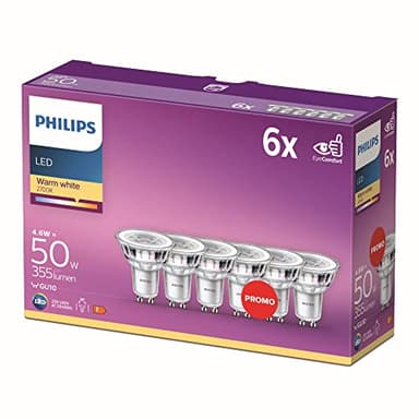 Philips Ampoules LED GU10 Classique, 50W, Blanc Chaud Non-dimmable, Pack de 6