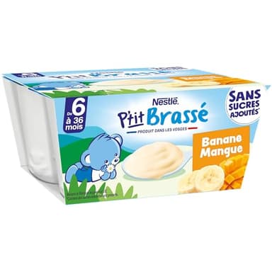 NESTLÉ BÉBÉ - P'TIT BRASSÉ LES SANS SUCRES AJOUTÉS BANANE MANGUE DES 6 MOIS 4X90G