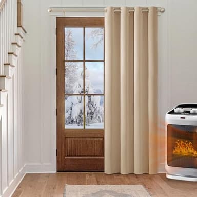 MIULEE Rideaux Occultant Beige Isolant Thermique140x225cm 1 Pièce à Oeillets-Rideaux Opaque Doux et Esthétiques Rideau Anti Froid Chaleur