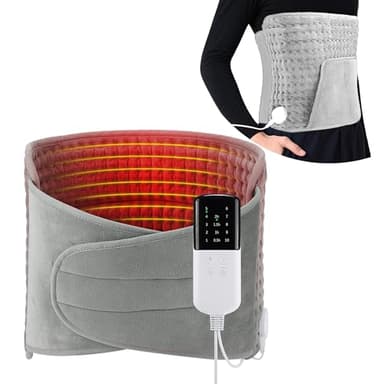 KingSom Ceinture Chauffante Lombaire avec Poche de Chauffe Main, Coussin Chauffant Électrique 125 x 30 cm, 10 Niveaux de Température et 4 Timers, Ceinture Chauffante pour le Dos, le Ventre, la Taille