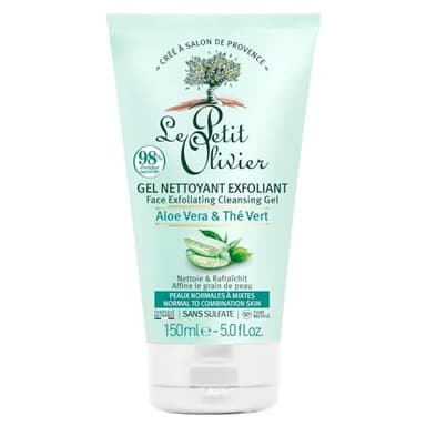 LE PETIT OLIVIER - Gel Nettoyant Purifiant - Aloe Vera & Thé Vert - Nettoie & Rafraîchit - Peaux Normales à Mixtes - 98% D'Origine Naturelle - Sans Sulfate - Fabriqué en France - 150 ml