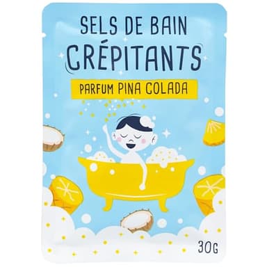 French Tendance - Sel de Bain Crépitant - Produit Moussant - Détente et Relaxation Corps - Pour Homme, Femme et Enfant - Senteur Pina Colada - 30 gr