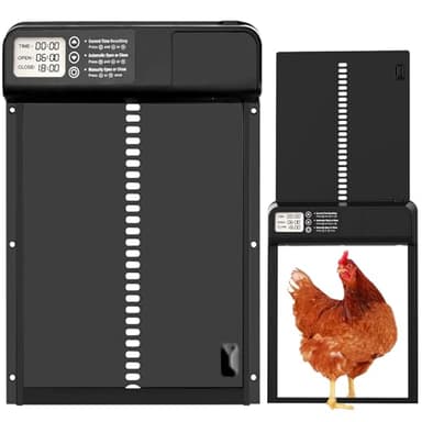 Porte Poulailler Automatique Batterie avec Écran LCD Programmable Étanche, Porte Automatique Poulailler en Aluminium avec Minuterie, Fonction Anti-pincement pour Poulailler, Cailles et de Volaille