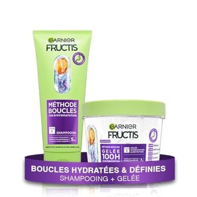 Garnier Fructis Méthode Boucles - Routine 2 Produits pour Cheveux Bouclés : Shampooing & Gelée Capillaire Hydratante - Acide Hyaluronique - Hydratation & Définition - Pour Tous Types de Boucles
